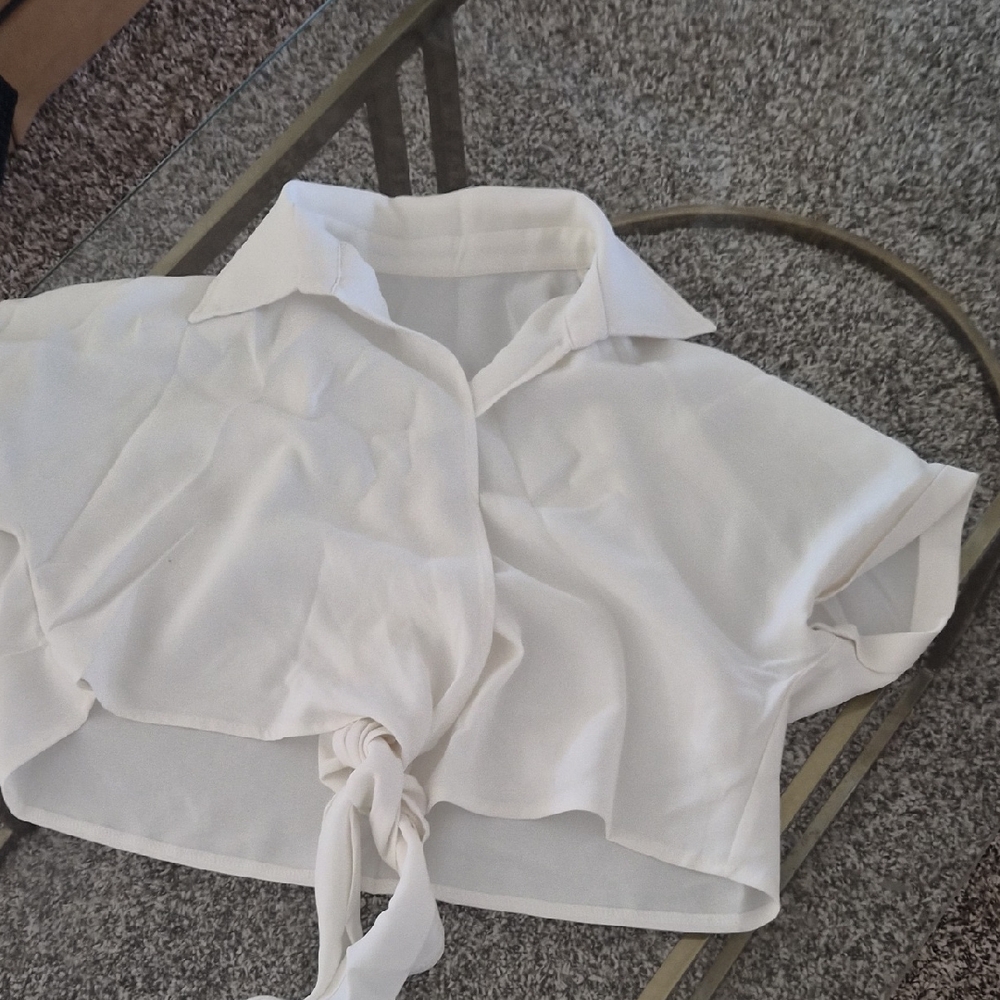 Amazon White Button-Down Tie-Front Shirt